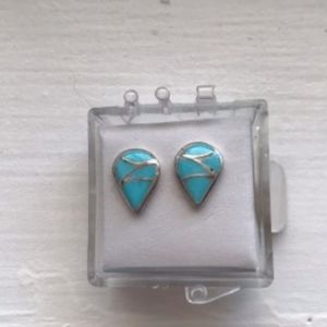 Turquoise And Sterling Silver Zuni Tear Drop